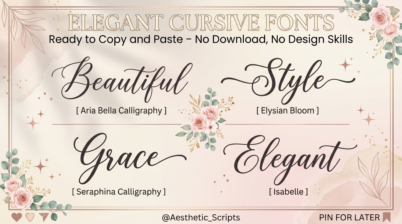 elegant cursive fonts ready to copy and paste no download, no design skills