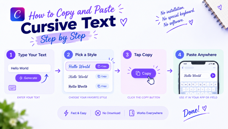 how to copy and paste cursive text