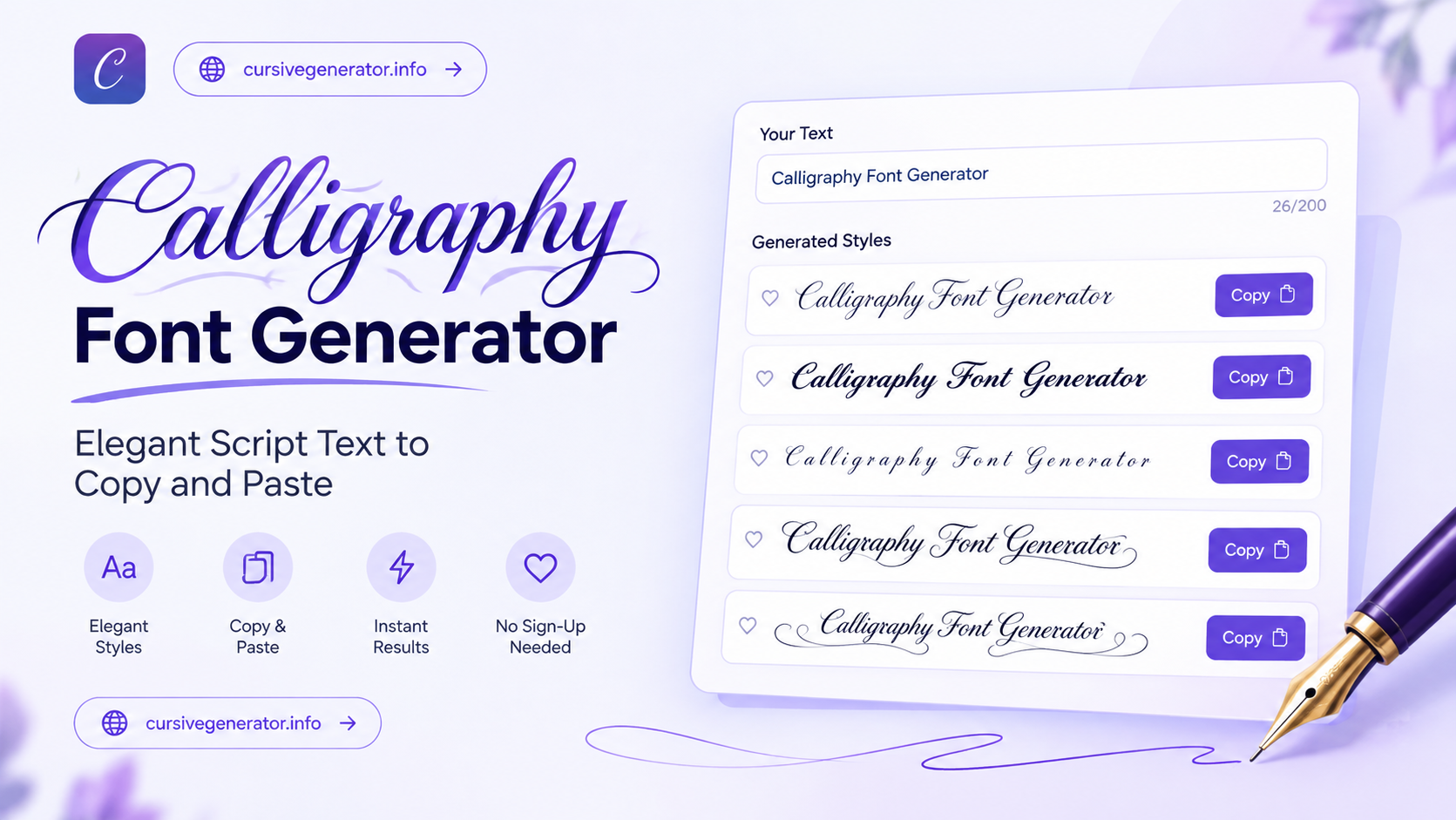Calligraphy font generator: free elegant script text, copy and paste